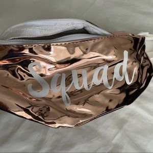 Metallic Rose gold zippered Fanny pack with word “squad”
